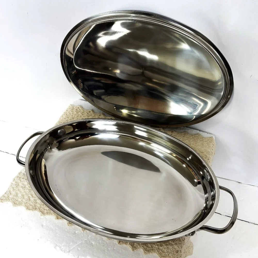 * Wolfgang Puck Bistro Elite Oval Casserole Pan w/Lid Stainless Steel 13” EUC